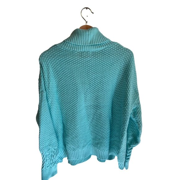 A.n.a Cable Knit Blue Aqua Turtleneck Sweater Chunky Pullover Women's Size L - Picture 5 of 5